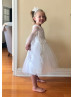 Bell Sleeves Ivory Lace Tulle Pearls Flower Girl Dress Bell Sleeves Ivory Lace Tulle Pearls Flower Girl Dress